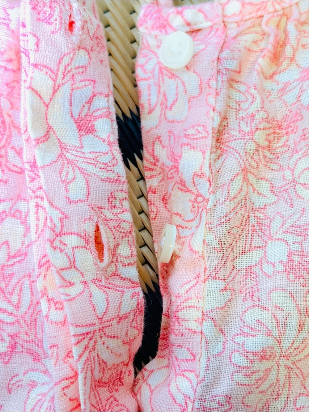 J. Crew 100% Linen Coral pink Floral Scoop-Neck Puff Sleeve peasant, cottagecore